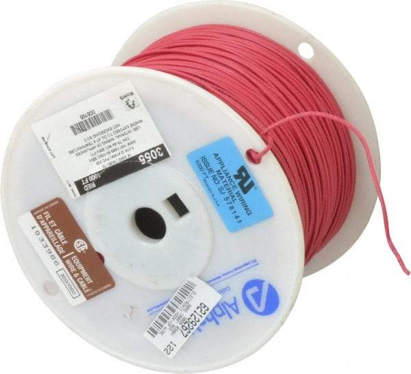 Alpha Wire - 18 AWG, 16 Strand, 305 m OAL, Tinned Copper Hook Up Wire - Red PVC Jacket, 0.079" Diam - USA Tool & Supply