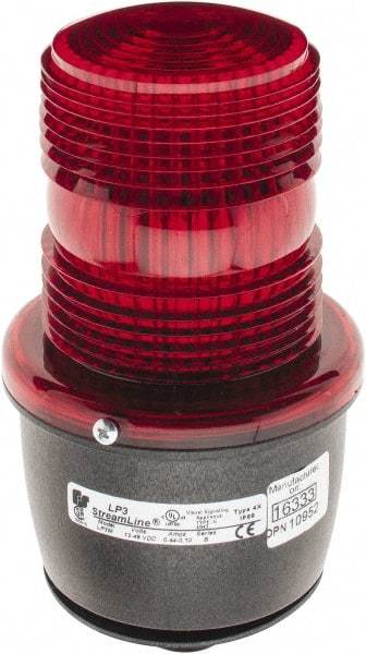 Federal Signal Corp - 12 to 48 VDC, 4X NEMA Rated, Strobe Tube, Red, Low Profile Mini Strobe Light - 65 to 95 Flashes per min, 1/2 Inch Pipe, 3-1/8 Inch Diameter, 5.8 Inch High, IP66 Ingress Rating, Pipe Mount - USA Tool & Supply