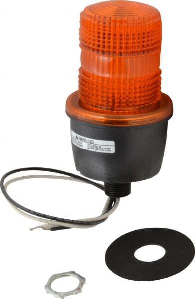 Federal Signal Corp - 120 VAC, 4X NEMA Rated, Strobe Tube, Amber, Low Profile Mini Strobe Light - 65 to 95 Flashes per min, 1/2 Inch Pipe, 3-1/8 Inch Diameter, 5.8 Inch High, IP66 Ingress Rating, Pipe Mount - USA Tool & Supply