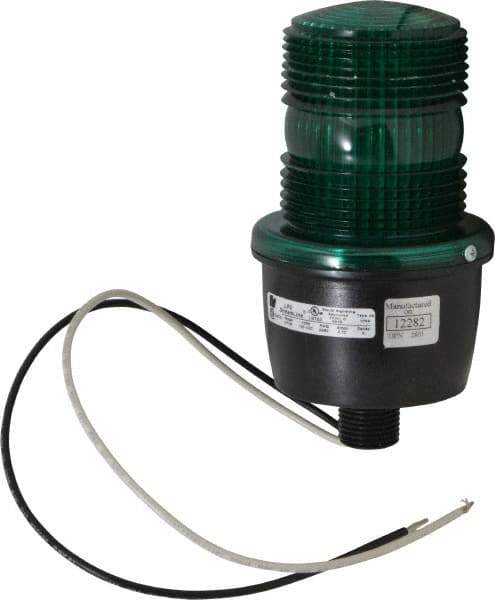 Federal Signal Corp - 120 VAC, 4X NEMA Rated, Strobe Tube, Green, Low Profile Mini Strobe Light - 65 to 95 Flashes per min, 1/2 Inch Pipe, 3-1/8 Inch Diameter, 5.8 Inch High, IP66 Ingress Rating, Pipe Mount - USA Tool & Supply