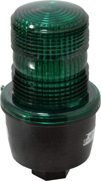 Federal Signal Corp - 120 VAC, 4X NEMA Rated, Strobe Tube, Green, Low Profile Mini Strobe Light - 65 to 95 Flashes per min, 1/2 Inch Pipe, 3-1/8 Inch Diameter, 5.7 Inch High, IP66 Ingress Rating, Pipe Mount - USA Tool & Supply