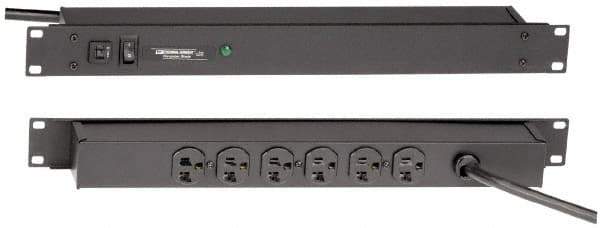 Wiremold - 6 Outlets, 120 Volts, 20 Amps, 6' Cord, Power Outlet Strip - 1 Circuits, Rack Mount, 5-15P NEMA Configuration, 19" Strip, cULus, UL Listed File 1449 - USA Tool & Supply