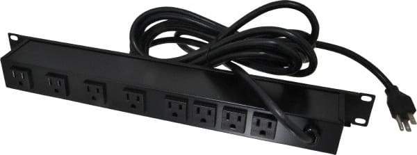 Wiremold - 8 Outlets, 120 Volts, 15 Amps, 15' Cord, Power Outlet Strip - Rack Mount, 5-15 NEMA Configuration, 19" Strip, CSA Certified, UL Recognized - USA Tool & Supply
