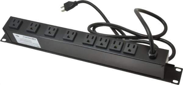 Wiremold - 8 Outlets, 120 Volts, 15 Amps, 6' Cord, Power Outlet Strip - 1 Circuits, Rack Mount, 5-15R NEMA Configuration, 19" Strip, cULus, UL Listed File 1449 - USA Tool & Supply