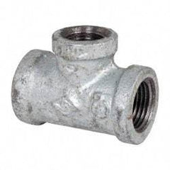 B&K Mueller - Class 150, 1/2 x 3/8" Galvanized Pipe Reducing Tee - Threaded, Malleable Iron - USA Tool & Supply