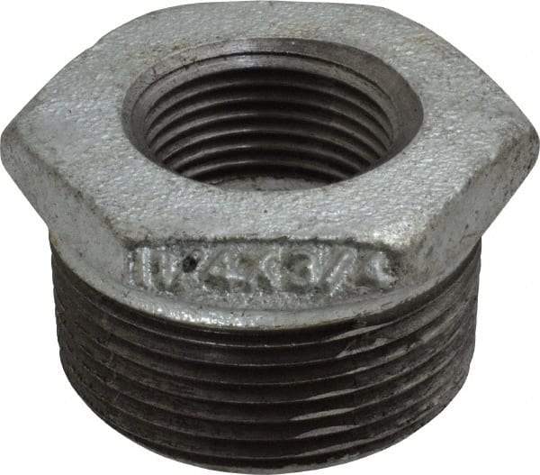 B&K Mueller - Class 150, 1-1/4 x 3/4" Galvanized Pipe Hex Bushing - Threaded, Malleable Iron - USA Tool & Supply
