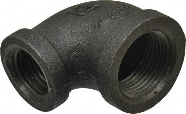 B&K Mueller - Size 3/4 x 1/2", Class 150, Malleable Iron Black Pipe 90° Reducing Elbow - 150 psi, Threaded End Connection - USA Tool & Supply