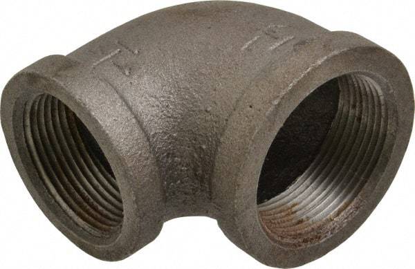 B&K Mueller - Size 1-1/2 x 1-1/4", Class 150, Malleable Iron Black Pipe 90° Reducing Elbow - 150 psi, Threaded End Connection - USA Tool & Supply