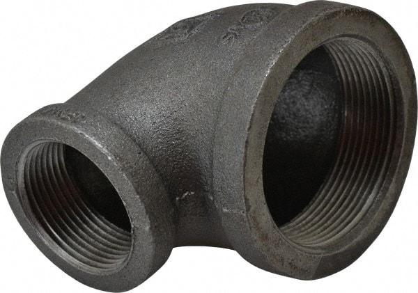 B&K Mueller - Size 2 x 1-1/4", Class 150, Malleable Iron Black Pipe 90° Reducing Elbow - 150 psi, Threaded End Connection - USA Tool & Supply