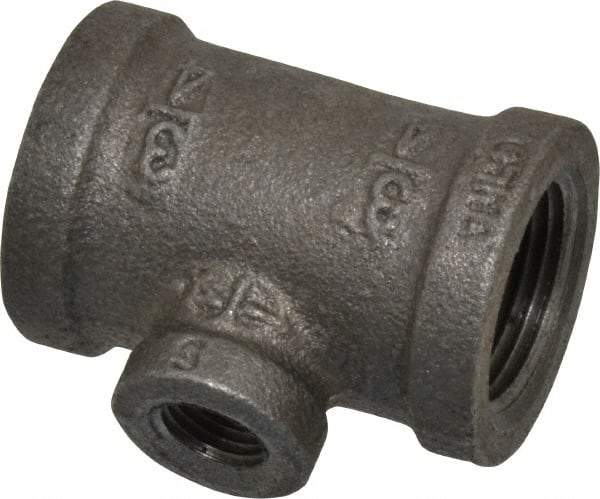 B&K Mueller - Size 3/4 x 1/4", Class 150, Malleable Iron Black Pipe Reducing Tee - 150 psi, Threaded End Connection - USA Tool & Supply