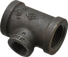 B&K Mueller - Size 3/4 x 3/8", Class 150, Malleable Iron Black Pipe Reducing Tee - 150 psi, Threaded End Connection - USA Tool & Supply