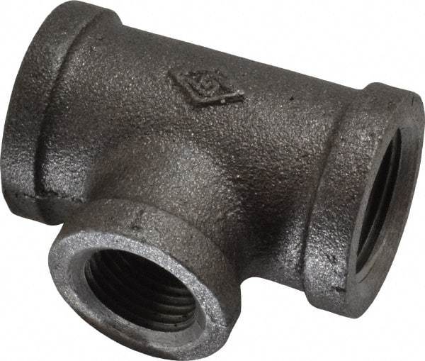 B&K Mueller - Size 3/4 x 1/2", Class 150, Malleable Iron Black Pipe Reducing Tee - 150 psi, Threaded End Connection - USA Tool & Supply