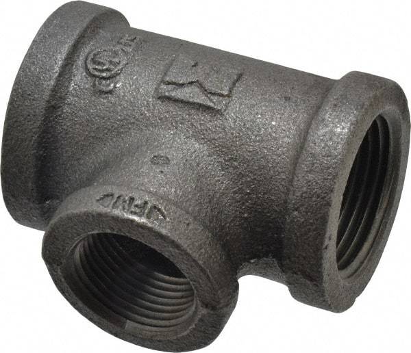 B&K Mueller - Size 1 x 3/4", Class 150, Malleable Iron Black Pipe Reducing Tee - 150 psi, Threaded End Connection - USA Tool & Supply