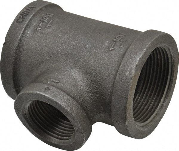 B&K Mueller - Size 1-1/2 x 1", Class 150, Malleable Iron Black Pipe Reducing Tee - 150 psi, Threaded End Connection - USA Tool & Supply