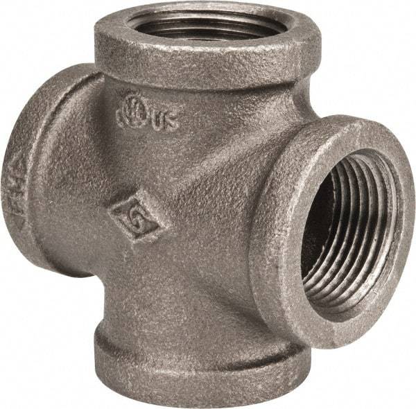 B&K Mueller - Size 1", Class 150, Malleable Iron Black Pipe Cross - 150 psi, Threaded End Connection - USA Tool & Supply