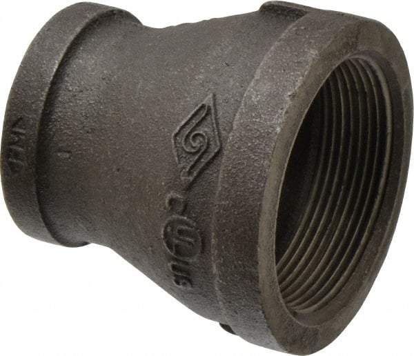 B&K Mueller - Size 2 x 1-1/4", Class 150, Malleable Iron Black Pipe Reducing Coupling - 150 psi, Threaded End Connection - USA Tool & Supply