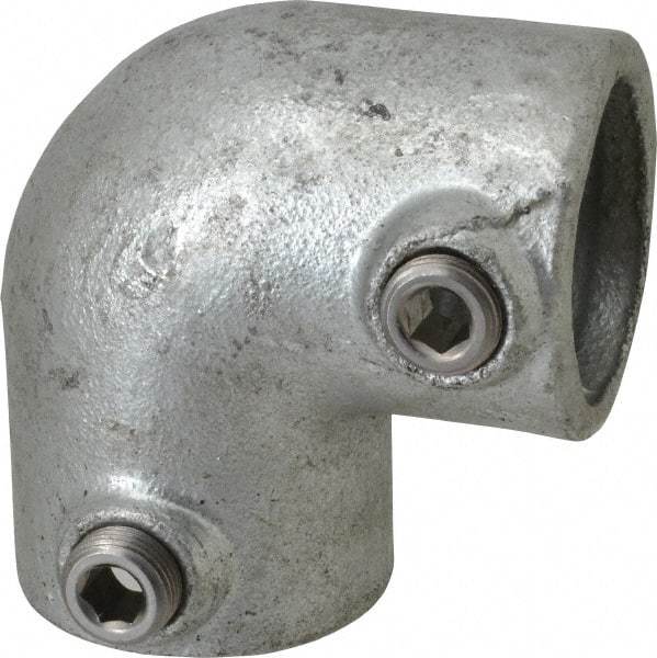 PRO-SAFE - 1-1/4" Pipe, 90° Elbow, Malleable Iron Elbow Pipe Rail Fitting - Galvanized Finish - USA Tool & Supply