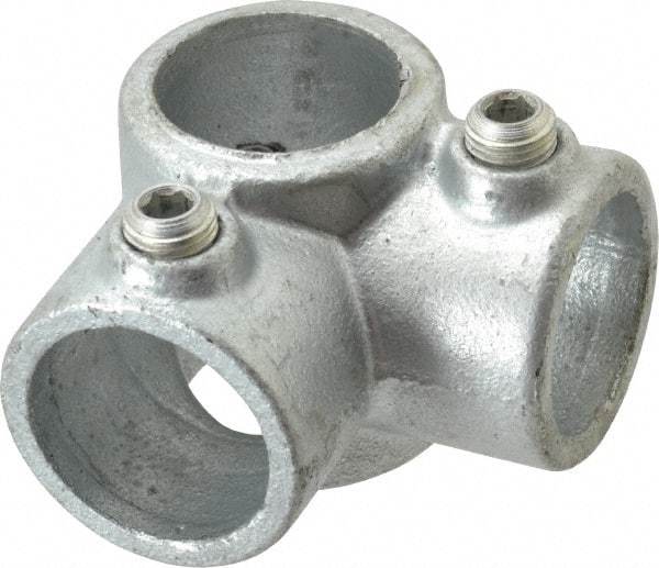 PRO-SAFE - 1" Pipe, Two Socket Tee, Malleable Iron Tee Pipe Rail Fitting - Galvanized Finish - USA Tool & Supply