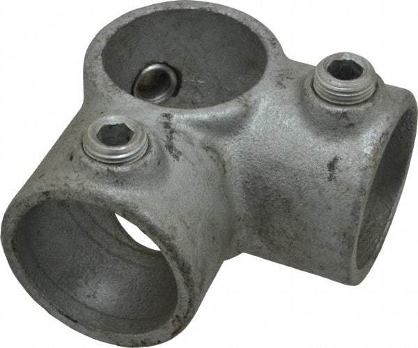 PRO-SAFE - 1-1/4" Pipe, Two Socket Tee, Malleable Iron Tee Pipe Rail Fitting - Galvanized Finish - USA Tool & Supply