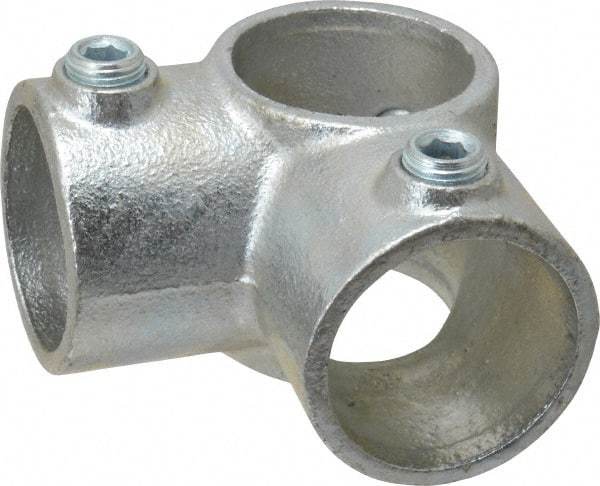 PRO-SAFE - 1-1/2" Pipe, Two Socket Tee, Malleable Iron Tee Pipe Rail Fitting - Galvanized Finish - USA Tool & Supply