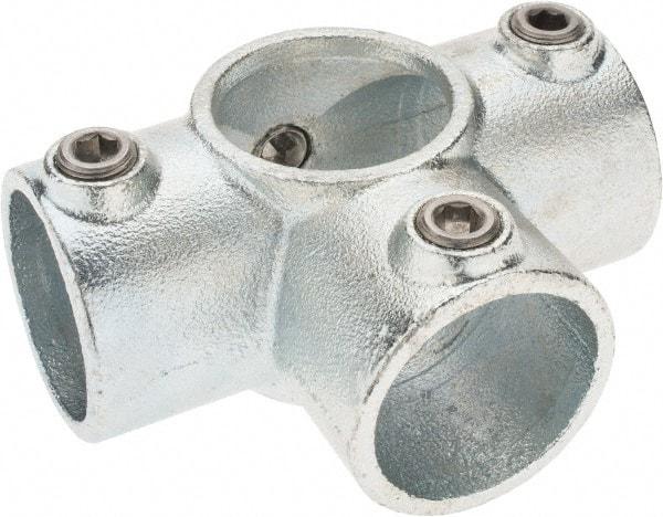 PRO-SAFE - 1-1/2" Pipe, Side Outlet Tee, Malleable Iron Tee Pipe Rail Fitting - Galvanized Finish - USA Tool & Supply