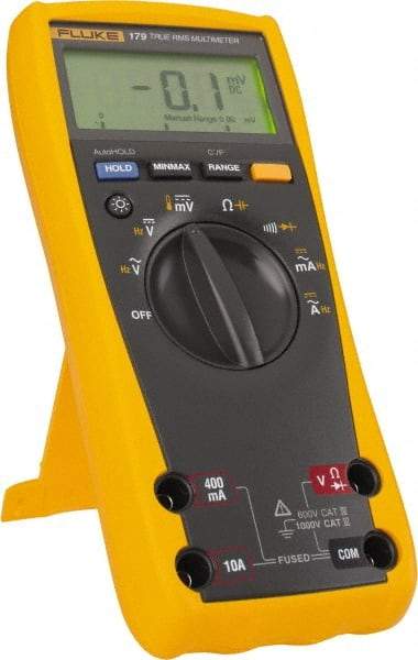 Fluke - 179 ESFP, CAT IV, CAT III, 1,000 VAC/VDC, Digital True RMS Auto Ranging Manual Ranging Multimeter - 50 mOhm, Measures Voltage, Capacitance, Current, Resistance - USA Tool & Supply