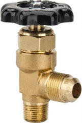 Parker - Flare x MNPTF End Connection Brass Truck Valve - 3.07" OAL, 1/2 x 3/8" Pipe - USA Tool & Supply