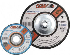 Camel Grinding Wheels - 24 Grit, 5" Wheel Diam, 1/4" Wheel Thickness, Type 27 Depressed Center Wheel - Coarse Grade, Aluminum Oxide, Resinoid Bond, 12,250 Max RPM - USA Tool & Supply