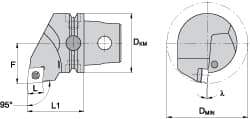 Kennametal - Left Hand Cut, Size KM63, CC.. Insert Compatiblity, Internal Modular Turning & Profiling Cutting Unit Head - 43mm Ctr to Cutting Edge, 60mm Head Length, Through Coolant, Series Screw-On - USA Tool & Supply