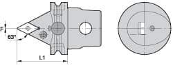 Kennametal - Left Hand Cut, Size KM63, DN.. Insert Compatiblity, External Modular Turning & Profiling Cutting Unit Head - 60mm Head Length, Through Coolant, Series Kenlever - USA Tool & Supply