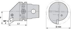 Kennametal - Left Hand Cut, Size KM63, DN.. Insert Compatiblity, Internal Modular Turning & Profiling Cutting Unit Head - 43mm Ctr to Cutting Edge, 60mm Head Length, Through Coolant, Series Kenlever - USA Tool & Supply