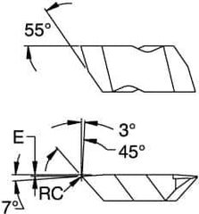 Kennametal - NTB3 Grade K68, Internal/External American Buttress Threading Insert - 8 to 16 TPI Int Pitch, Right Hand Insert, Uncoated, Carbide - USA Tool & Supply