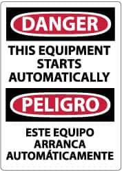 NMC - "Danger - This Equipment Starts Automatically", 14" Long x 10" Wide, Aluminum Safety Sign - Rectangle, 0.04" Thick, Use for Accident Prevention - USA Tool & Supply