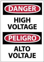 NMC - Accident Prevention Label, Header: DANGER - Legend: Danger - High Voltage, English & Spanish, Black, Red & White, 3" Long x 5" High, Sign Muscle Finish - USA Tool & Supply