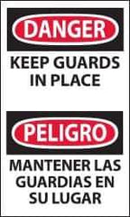 NMC - Accident Prevention Label, Header: DANGER - Legend: Danger - Keep Guards in Place, English & Spanish, Black, Red & White, 3" Long x 5" High, Sign Muscle Finish - USA Tool & Supply