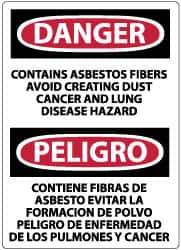NMC - "Danger - Contains Asbestos Fibers - Avoid Creating Dust - Cancer and Lung Disease Hazard", 14" Long x 10" Wide, Pressure-Sensitive Vinyl Safety Sign - Rectangle, 0.004" Thick, Use for Hazardous Materials - USA Tool & Supply