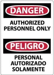 NMC - Security & Admittance Label, Header: DANGER - Legend: Danger - Authorized Personnel Only, English & Spanish, Black, Red & White, 3" Long x 5" High, Sign Muscle Finish - USA Tool & Supply