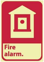 NMC - Fire Alarm, Pressure Sensitive Vinyl Fire Sign - 7" Wide x 10" High, Glow-in-the-Dark - USA Tool & Supply