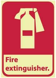 NMC - Fire Extinguisher, Pressure Sensitive Vinyl Fire Sign - 7" Wide x 10" High, Glow-in-the-Dark - USA Tool & Supply