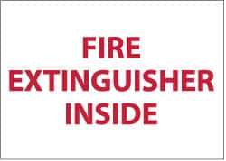 NMC - Fire Extinguisher Inside, Pressure Sensitive Vinyl Fire Sign - 9" Wide x 6" High, Glow-in-the-Dark - USA Tool & Supply