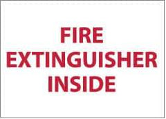 NMC - Fire Extinguisher Inside, Pressure Sensitive Vinyl Fire Sign - 9" Wide x 6" High, Glow-in-the-Dark - USA Tool & Supply