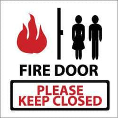 NMC - Fire Door - Please Keep Closed, Pressure Sensitive Vinyl Fire Sign - 7" Wide x 7" High, Glow-in-the-Dark - USA Tool & Supply