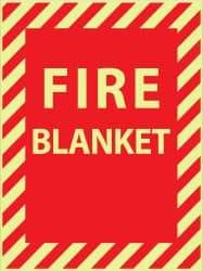 NMC - Fire Blanket, Pressure Sensitive Vinyl Fire Sign - 9" Wide x 12" High, Glow-in-the-Dark - USA Tool & Supply