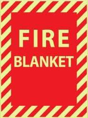 NMC - Fire Blanket, Pressure Sensitive Vinyl Fire Sign - 9" Wide x 12" High, Glow-in-the-Dark - USA Tool & Supply