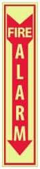 NMC - Fire Alarm, Pressure Sensitive Vinyl Fire Sign - 4" Wide x 18" High, Glow-in-the-Dark - USA Tool & Supply
