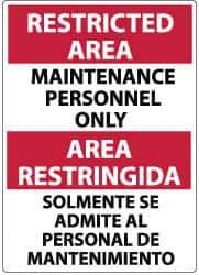 NMC - "Restricted Area - Maintenance Personnel Only", 14" Long x 10" Wide, Aluminum Safety Sign - Rectangle, 0.04" Thick, Use for Security & Admittance - USA Tool & Supply
