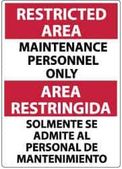NMC - "Restricted Area - Maintenance Personnel Only", 14" Long x 10" Wide, Rigid Plastic Safety Sign - Rectangle, 0.05" Thick, Use for Security & Admittance - USA Tool & Supply