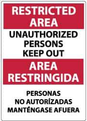 NMC - "Restricted Area - Unauthorized Persons Keep Out", 14" Long x 10" Wide, Rigid Plastic Safety Sign - Rectangle, 0.05" Thick, Use for Security & Admittance - USA Tool & Supply