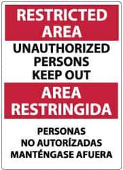 NMC - "Restricted Area - Unauthorized Persons Keep Out", 14" Long x 10" Wide, Rigid Plastic Safety Sign - Rectangle, 0.05" Thick, Use for Security & Admittance - USA Tool & Supply