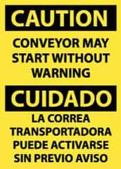 NMC - "Caution - Conveyor May Start without Warning", 14" Long x 10" Wide, Pressure-Sensitive Vinyl Safety Sign - Rectangle, 0.004" Thick, Use for Accident Prevention - USA Tool & Supply